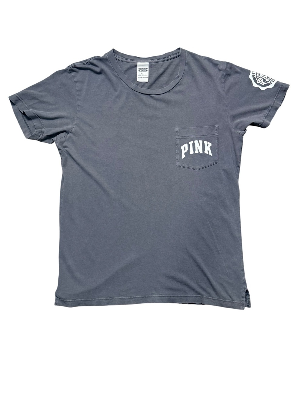 PINK Victoria’s Secret Gray Pocket Tee Size S Logo Graphic 100% Cotton - Picture 2 of 11